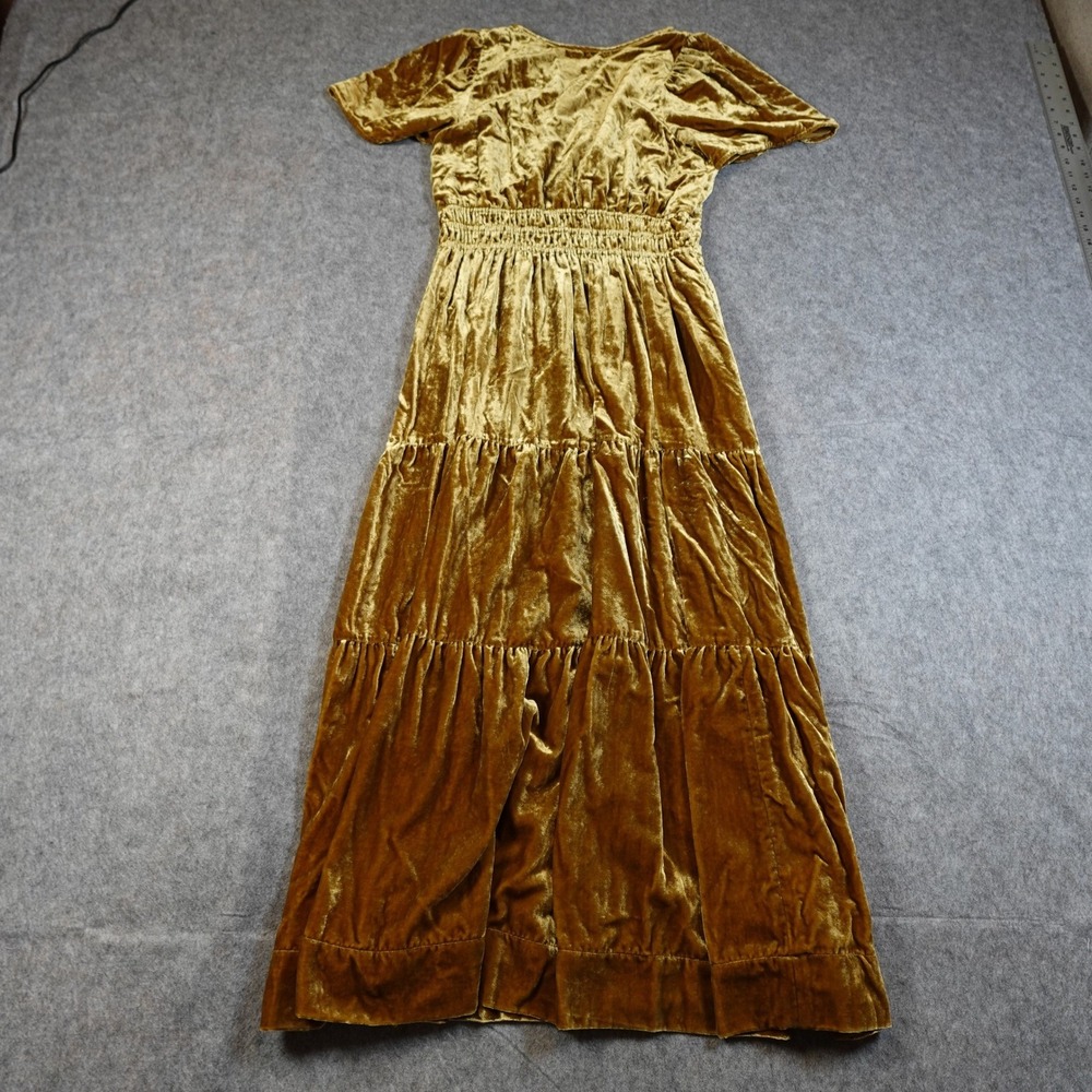 Anthropologie Dress‎ Womens Medium Somerset Maxi Velvet Gold Bamboo Tiered - Picture 6 of 11